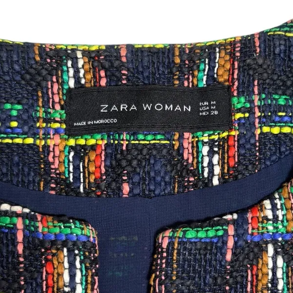 ZARA WOMAN Multicolor Plaid Tweed‎ Collarless Blazer Jacket Shoulder M - Image 7