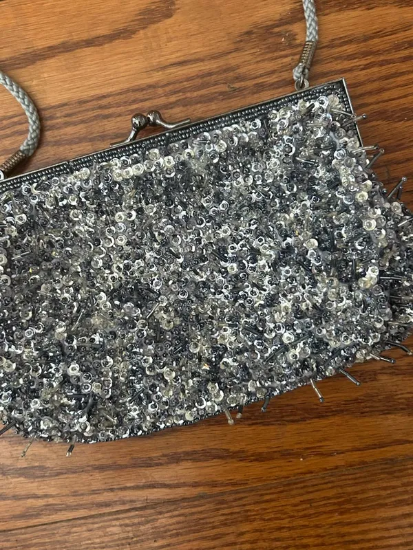 Vintage Inspired Beaded Sequined Evening Bag Detachable Rope Strap Clutch - Image 4
