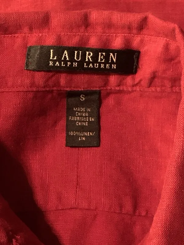 Lauren Ralph Lauren Sz S 100% Linen Burgundy Womens Button Up Shirt Preppy Beach - Image 3