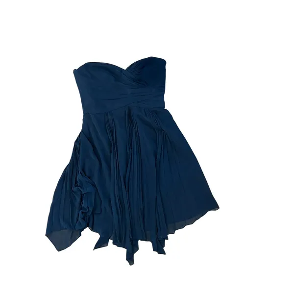Lauren Ralph Lauren Evening Navy Blue Strapless Pleated Handkerchief Dress 10 - Image 4
