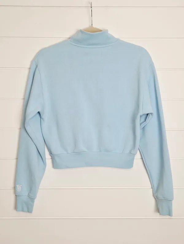 Victoria's Secret Cropped Light Blue Half-Zip Pullover Sweatshirt Size XS - Image 4