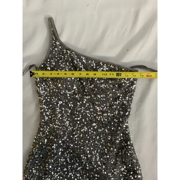 Scala One Shoulder Silver form fitting dress‎ with high slits size MED - Image 8