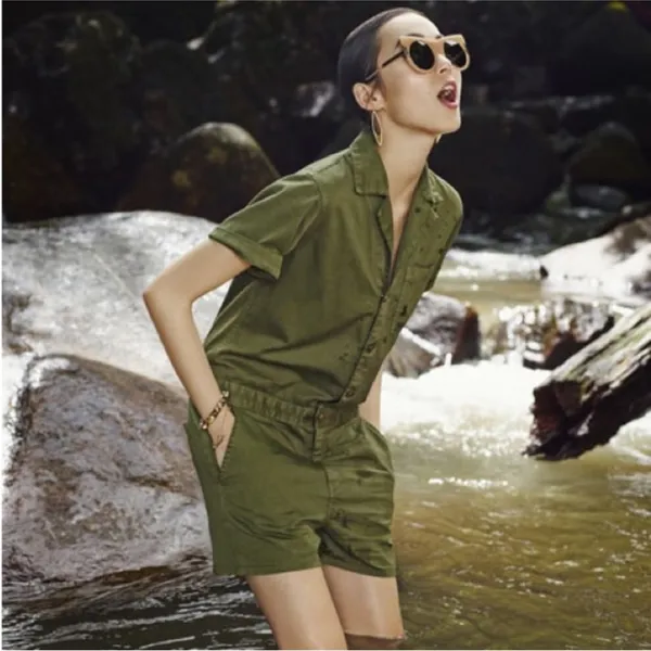 Current Elliot Engineer Utility Shortall Army Green Goblincore Romper 0 - Image 4