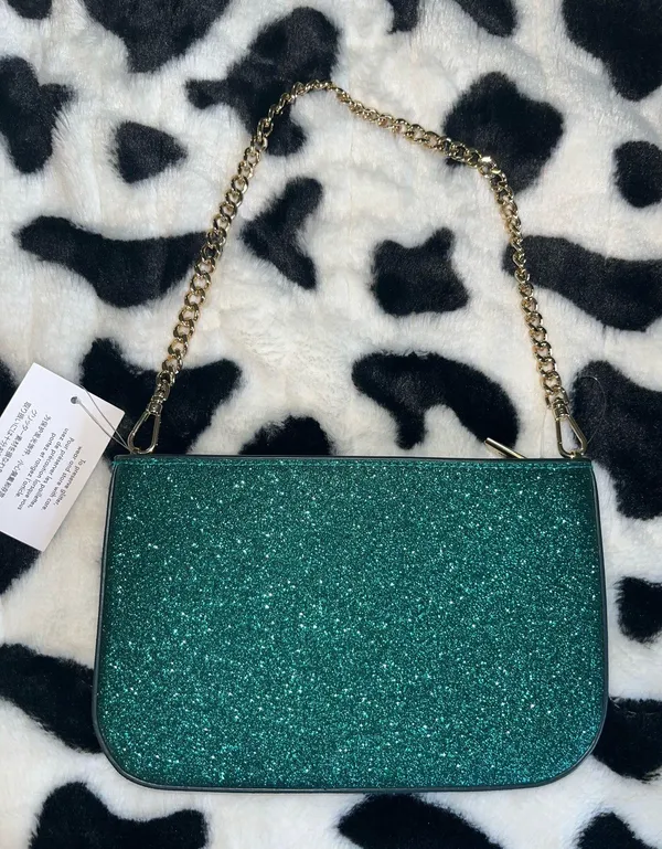 Kate Spade Teal Glitter Clutch with Gold Chain - Image 2