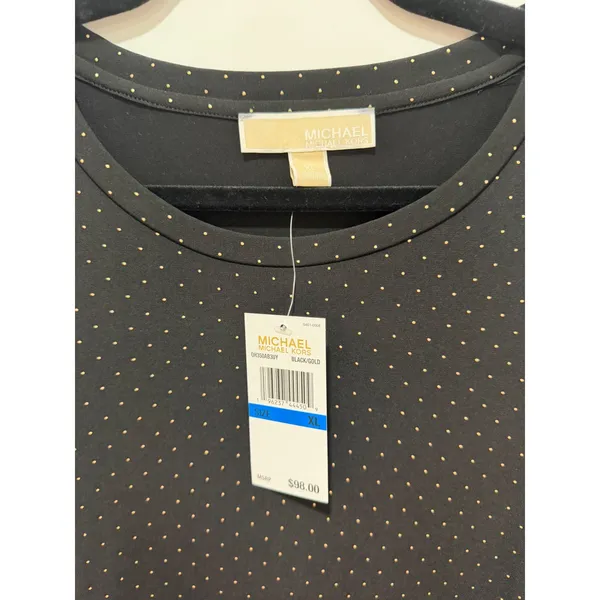 Michael Kors Womens Black Gold Pin Dot Petal Sleeve Top Blouse XL - Image 2
