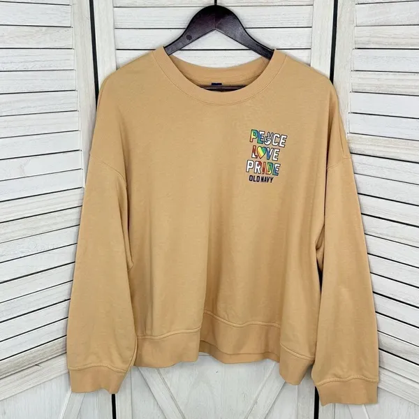 Old Navy Peace Love Pride Crewneck Sweatshirt Peach Tan‎ XXL Plus Size - Image 7
