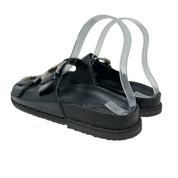 Zara Slide Sandals Buckles‎ Double Strap Faux Leather Black Size 41 US 10 - Image 10