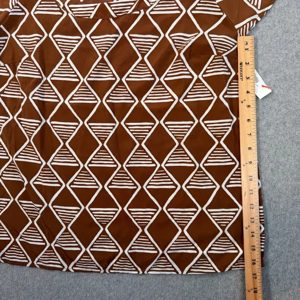 Old Navy Women's Large Brown White Geometric Pattern Short Sleeve Blouse Top - Image 7