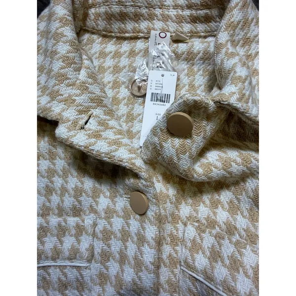 Anthropologie Dolan Cropped Cream & Tan Houndstooth Jacket NEW - Image 5