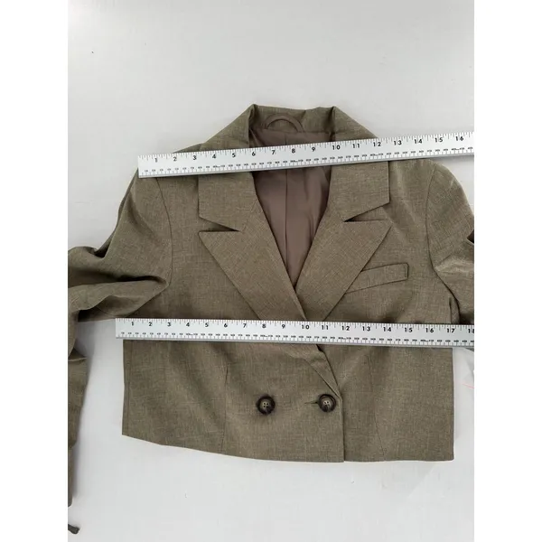 Miss Selfridge ASOS Cropped Blazer US 4 Taupe Double Breasted Lace Up Sleeves - Image 14