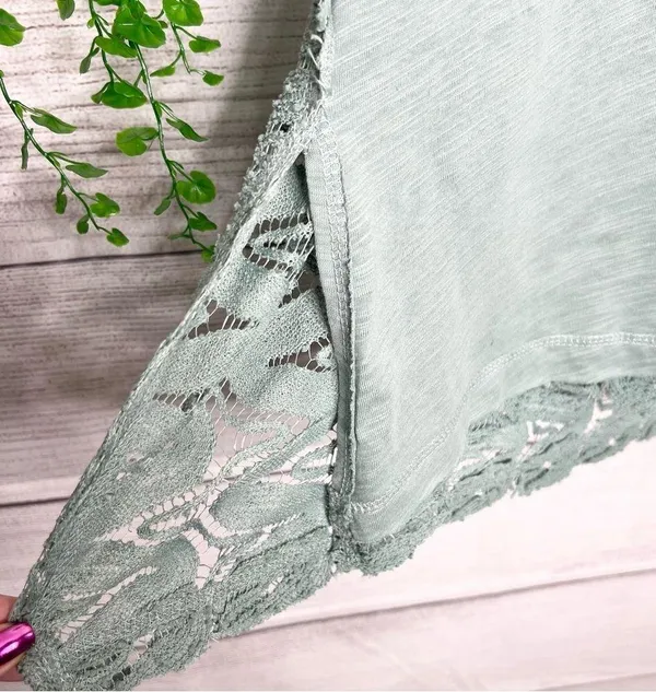 UMGEE Seafoam Green Lace Sleeve Sheer Lace Back High Low Tunic Top Size XL - Image 5