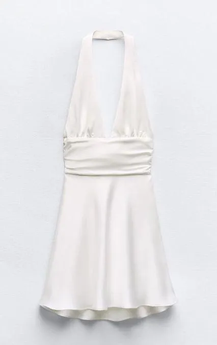 Zara halter dress satin white effect bow back tied wedding party coctail shower - Image 8