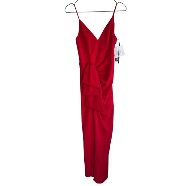 Xscape Red Spaghetti Strap V Neck Full-Length Evening Gown Dress‎ 6 Red - Image 3