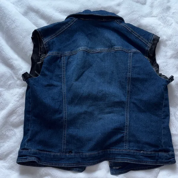 Cato Denim Vest Faux Leather Trim Size M Button Front - Image 10