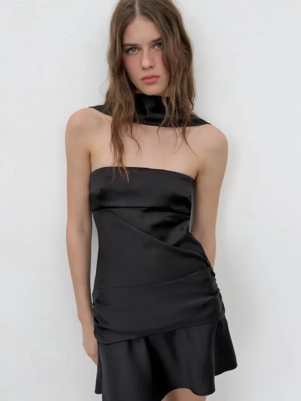ZARA Satin Black Scarf Dress - Image 5