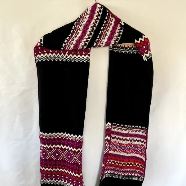 Talbots black and pink knit‎ geometric scarf one size cotton wool winter striped - Image 7