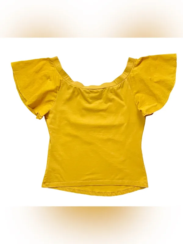 Maeve by Anthropologie Mustard Yellow Flutter Sleeve Top - Image 5