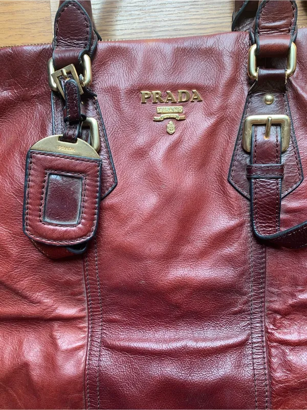 Prada Designer Burgundy Leather Shoulder Bag Vintage Large Purse Accessories - Image 2