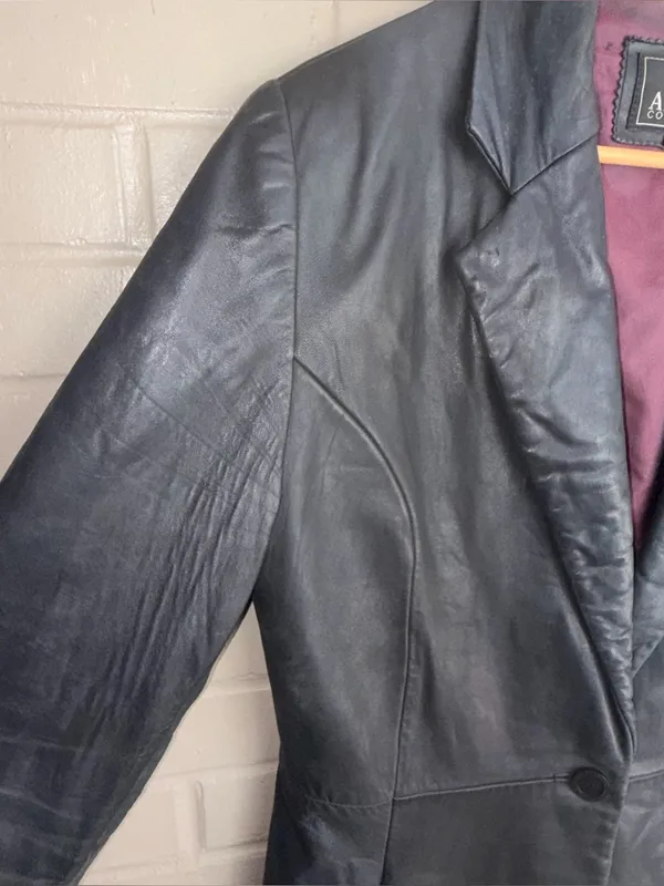 Adler Collection Lambskin Black Leather Blazer Coat Size L - Image 3