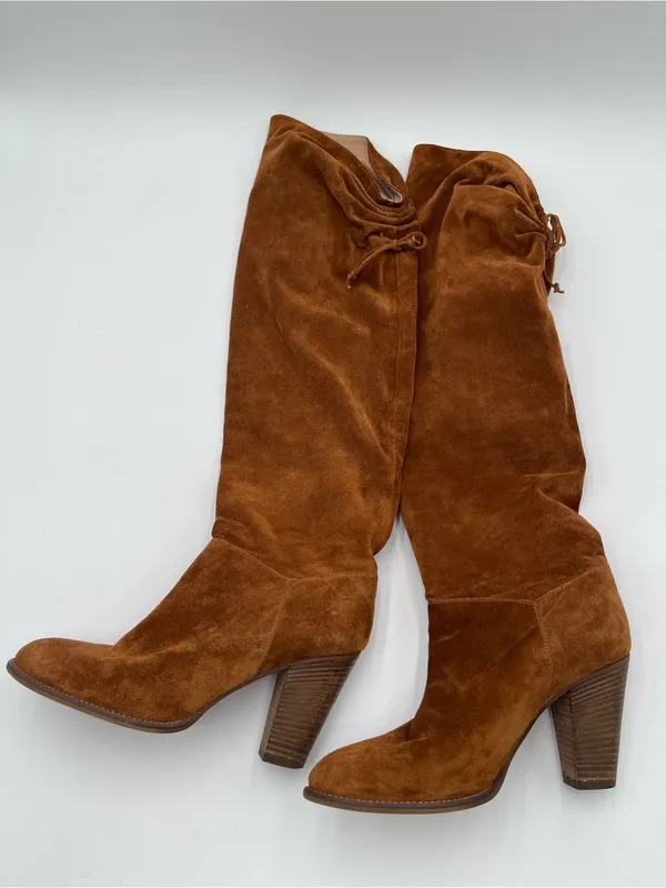 Anthropologie Miss Albright Fulton Knee High Boots Size 7.5 Brown Suede Pull On - Image 3