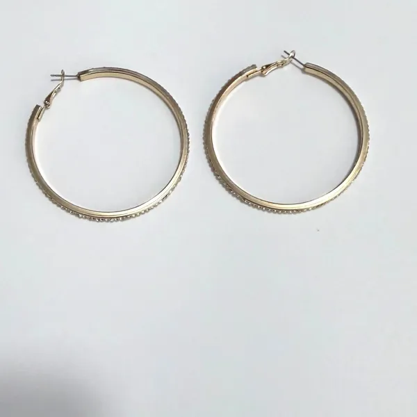 Lane Bryant Hoop Earrings Women Gold Tone Rhinestone Large Round Glam Jewerlry - Image 6