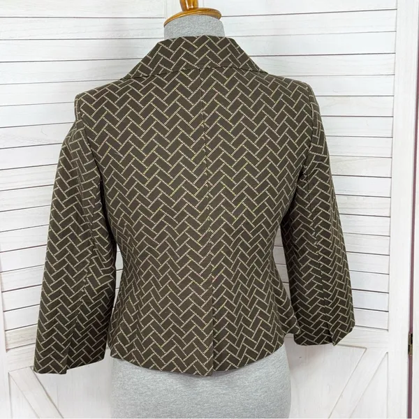Ann Taylor Loft‎ Blazer Women 2 Brown Herringbone Tile Geometric Print Jacket - Image 5