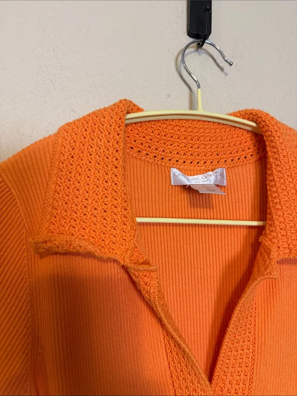 Caroline Constas Vibrant‎ Orange Knit Maxi Dress With Collar Size Large - Image 4