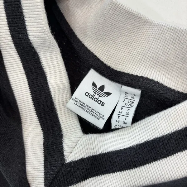 Adidas Sweater Womens Size XL Pullover V Neck Collegiate Stripe Knit Logo Black - Image 4