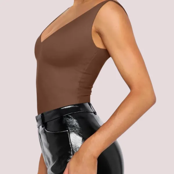 NWT Reoria Brown Plunge Deep V Neck Sleeveless‎ V Backless Tank - Small - Image 3