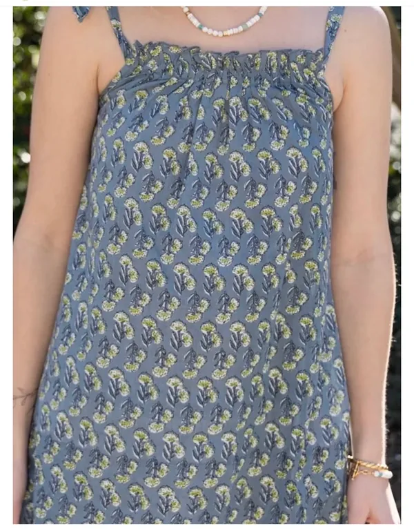 Boutique Ex Voto Iris Blue Tie-Shoulder Floral Maxi Dress XS/S NWT Boho Cotton Sundress - Image 2