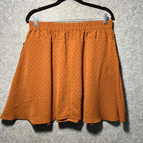 Soho Rust Orange Terracotta Textured‎ Mini Skirt Elastic Waist Pockets M Flowy - Image 7