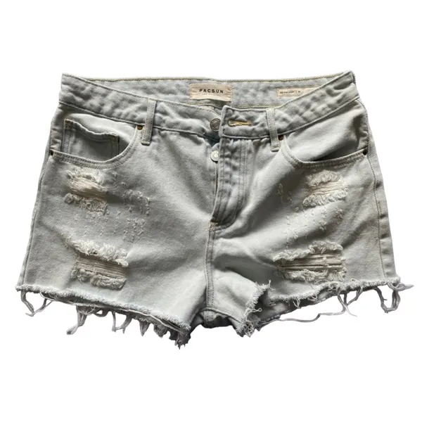 Pacsun Denim Distressed Cotton 4‎ Button Front Mid Rise Shorts Size 28 - Image 2