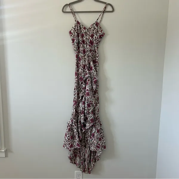 Anthropologie RAGA Summer Bloom Pink Red Cream Floral Ruffle High-Low Dress XS - Image 3