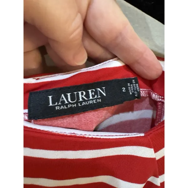 Lauren‎ Ralph Lauren Red Striped Drop Waist Dress Size 2 Nautical Square Neck - Image 5