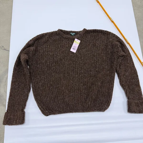 Wild Fable Womens Brown Crewneck Fuzzy Ribbed Knit Sweater Size S - Image 3