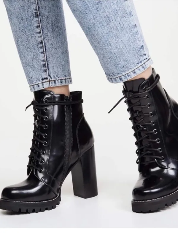 Jeffrey Campbell Legion Black Lace-Up Chunky Heel Ankle Boots - Women - Image 3