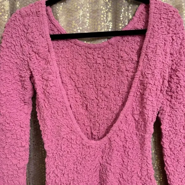 Free People What A Time Textured Long Sleeve Pink Mini Dress XS NWT - Image 7