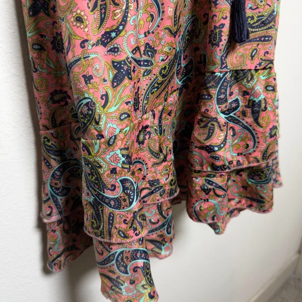 Mamey Women‎ Fairy Babydoll Mini Satin Dress Small Pink Paisley Indie Boho - Image 8