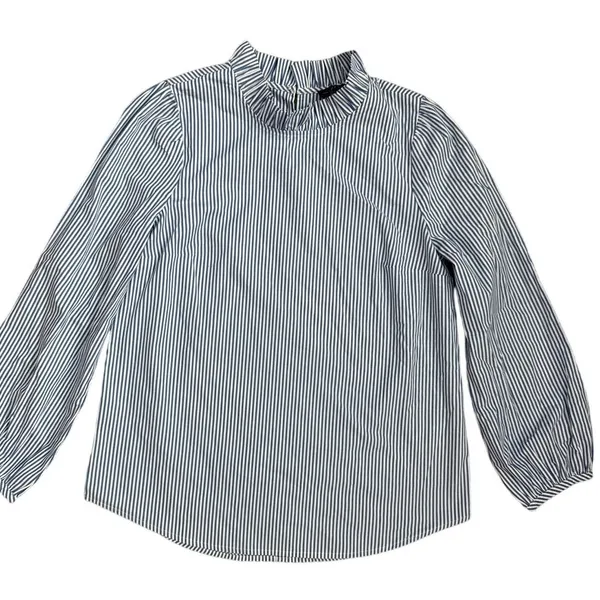 J.Crew Organic Cotton Long Sleeve Ruffleneck Top Stripe Blue Size‎ XS - Image 4