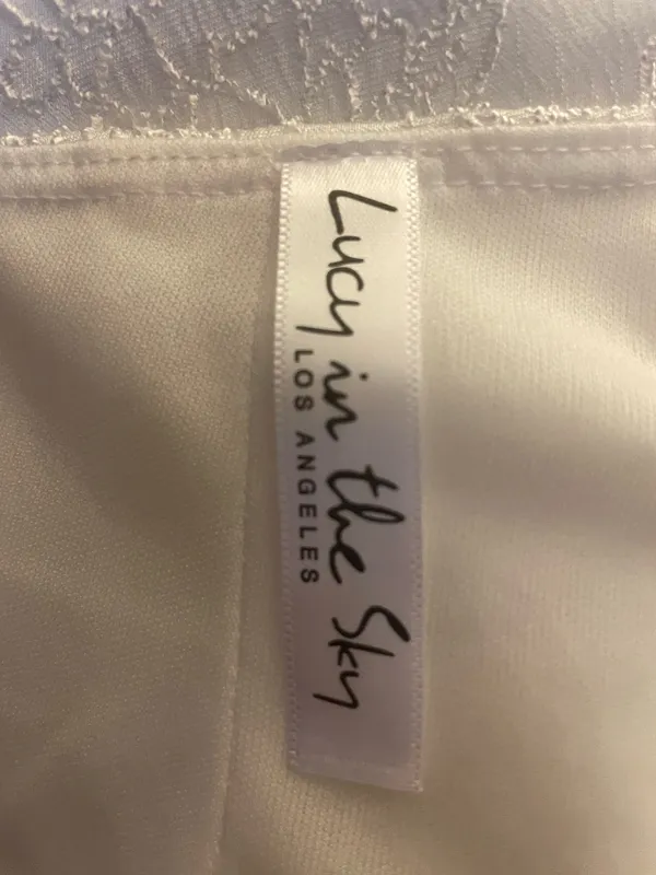 Like New Lucy in the Sky White Satin Jacquard Cutout Mini Dress Size Large - Image 7