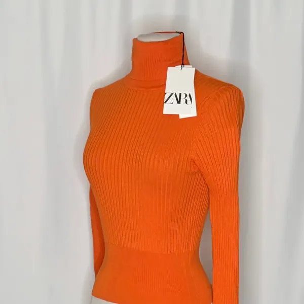 NWT!! ZARA Ribbed Turtleneck Sweater Bright Orange Fitted Knit Cropped Small - Image 8
