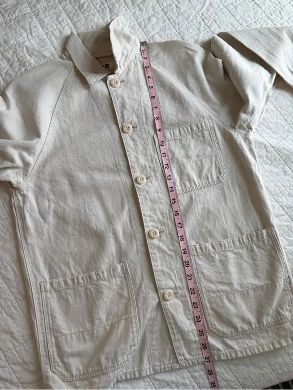 UNIQLO Utility Denim Jacket Chore Off White XS Unisex Cotton Linen - Image 6