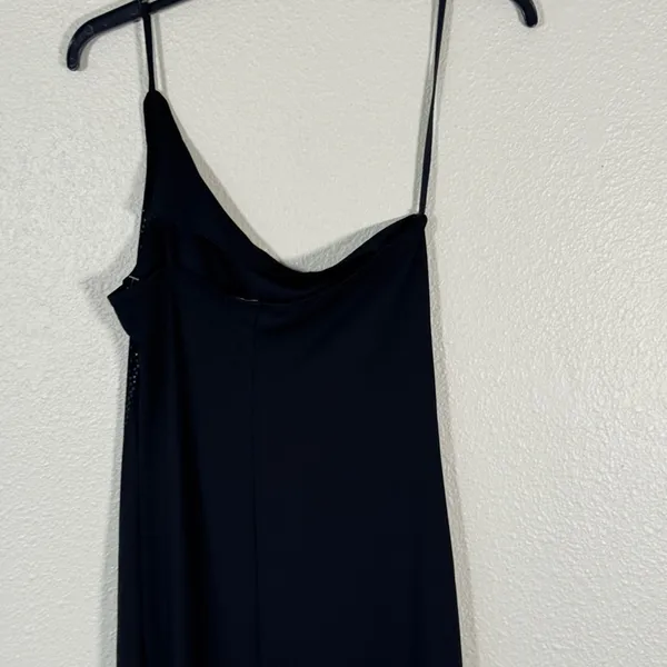 Vintage 90s Black One Shoulder Sparkle Glitter Maxi Dress Womens S Prom Formal - Image 8