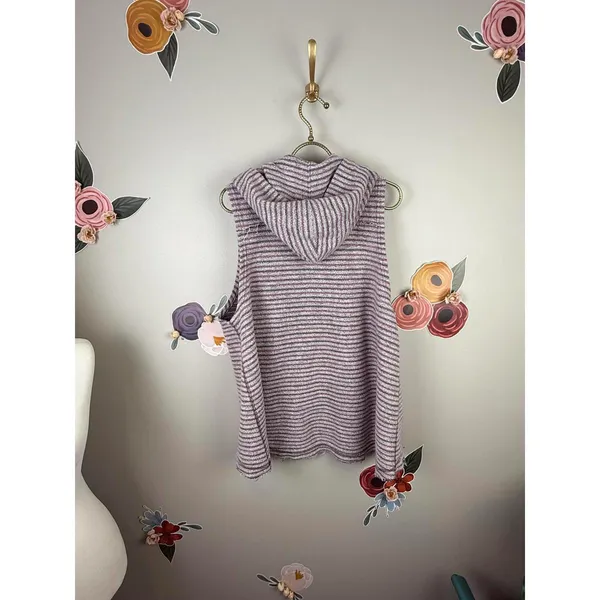 Free People Knit Pink & Purple Striped Sleeveless Knit Hoodie - Size - Small - Image 4
