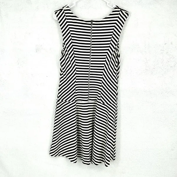 Free People Striped Fit Flare Dress Womens Size L Black White Mini Knit Zip Back - Image 4