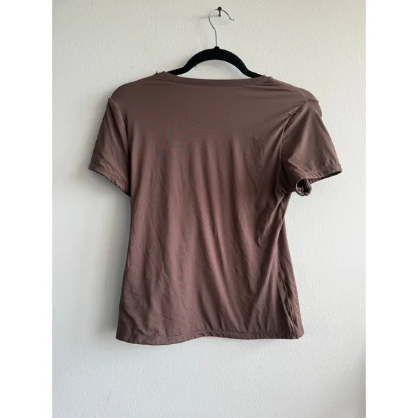 SUUKSESS Womens Brown Short Sleeve Crewneck Slim Fit Athletic Tee Shirt Large - Image 2