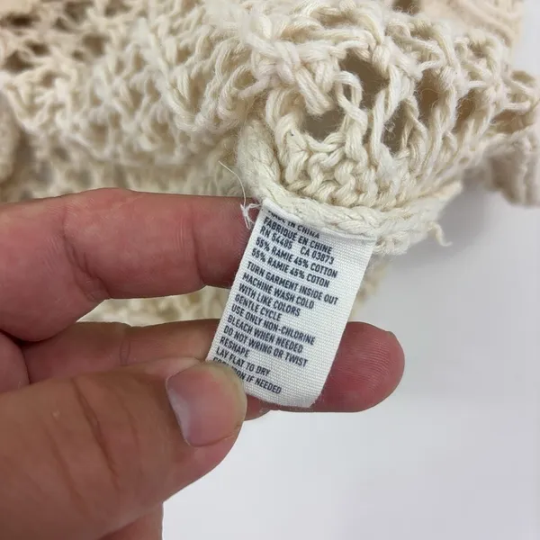 American Eagle Womens M Cream Open Knit Crochet Sweater Ramie Fish Net Boho - Image 7