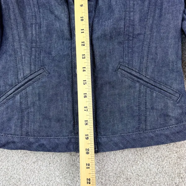 Louie Women 4 Dark Wash Denim Military Jacket Cropped Structured Fitted Moto Y2K - Image 6