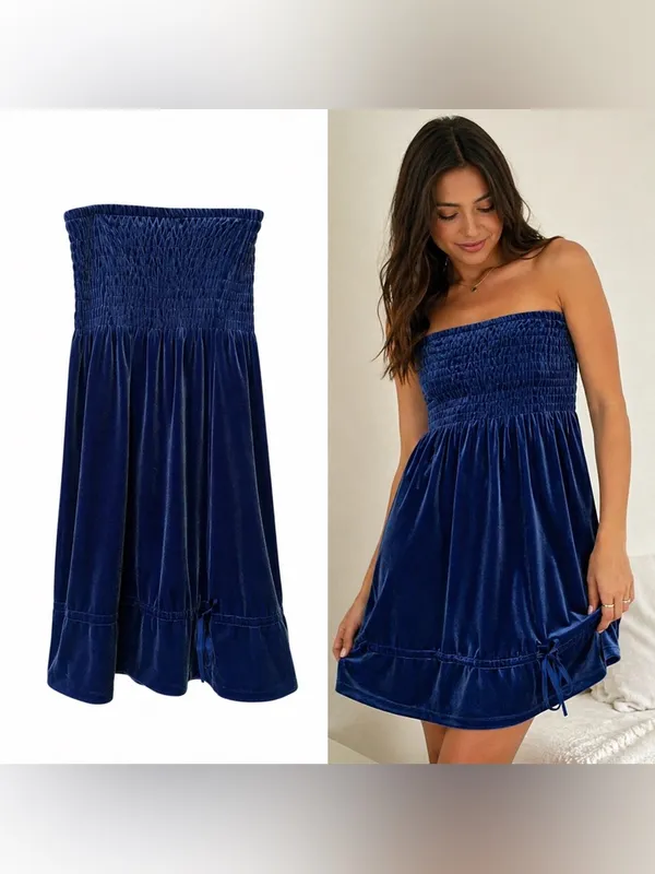 Frenchi Blue Velvet Strapless Mini Dress Small Homecoming Party Coquette - Image 2