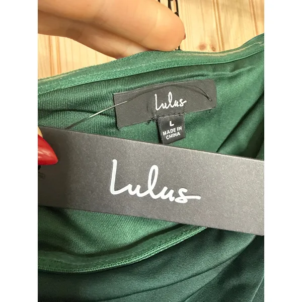 NWT Lulus Showing Off a Little Dark Green Asymmetrical Tulip Midi Dress Size L - Image 7